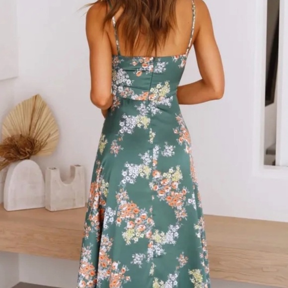 Billy J- Floral Green Midi Dress, 12 - Picture 3 of 4